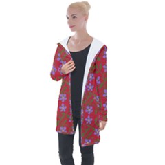 Red With Purple Flowers Longline Hooded Cardigan