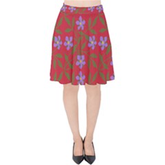 Red With Purple Flowers Velvet High Waist Skirt by snowwhitegirl