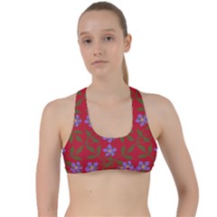 Red With Purple Flowers Criss Cross Racerback Sports Bra