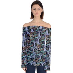 Comic Books Pattern Off Shoulder Long Sleeve Top