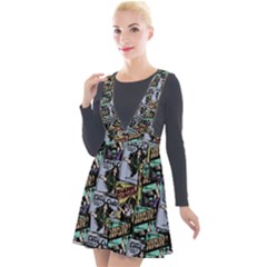 Comic Books Pattern Plunge Pinafore Velour Dress