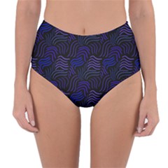 Blue & Black Waves Reversible High-waist Bikini Bottoms