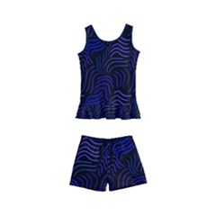 Blue & Black Waves Kids  Boyleg Swimsuit by modernwhimsy