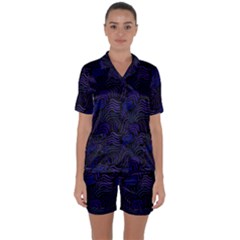 Blue & Black Waves Satin Short Sleeve Pyjamas Set by modernwhimsy