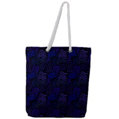 Blue & Black Waves Full Print Rope Handle Tote (large)