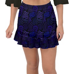 Blue & Black Waves Fishtail Mini Chiffon Skirt