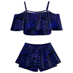 Blue & Black Waves Kids  Off Shoulder Skirt Bikini by modernwhimsy