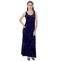 Blue & Black Waves Sleeveless Velour Maxi Dress