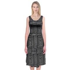 Gray Square Swirl Midi Sleeveless Dress