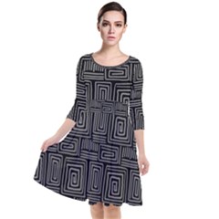 Gray Square Swirl Quarter Sleeve Waist Band Dress