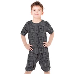 Gray Square Swirl Kids  Tee and Shorts Set