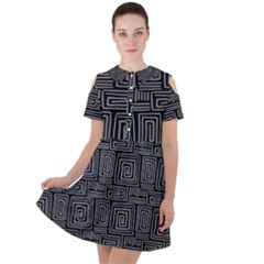 Gray Square Swirl Short Sleeve Shoulder Cut Out Dress 