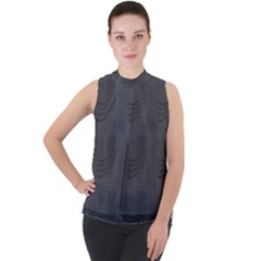 Gray Swirl Mock Neck Chiffon Sleeveless Top