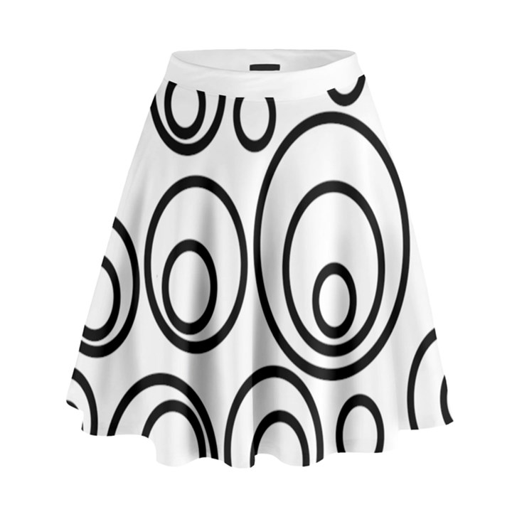 Abstract Black On White Circles Design High Waist Skirt