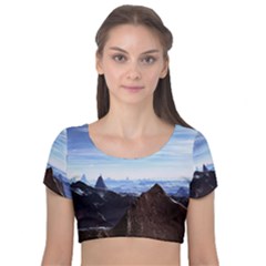 Planet Discover Fantasy World Velvet Short Sleeve Crop Top  by Pakrebo