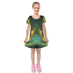 Fractal Jwildfire Scifi Kids  Short Sleeve Velvet Dress by Pakrebo