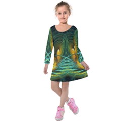 Fractal Jwildfire Scifi Kids  Long Sleeve Velvet Dress by Pakrebo