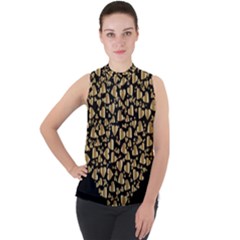 Colorful Prismatic Chromatic Heart Mock Neck Chiffon Sleeveless Top