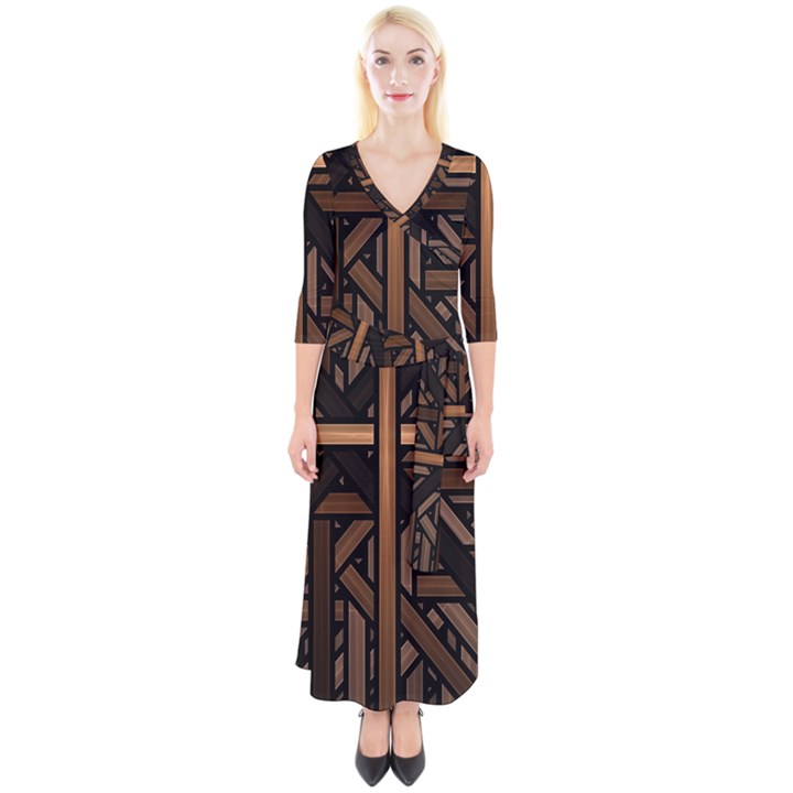 Fractal Pattern Texture Design Quarter Sleeve Wrap Maxi Dress