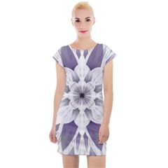 Fractal Floral Pattern Decorative Cap Sleeve Bodycon Dress