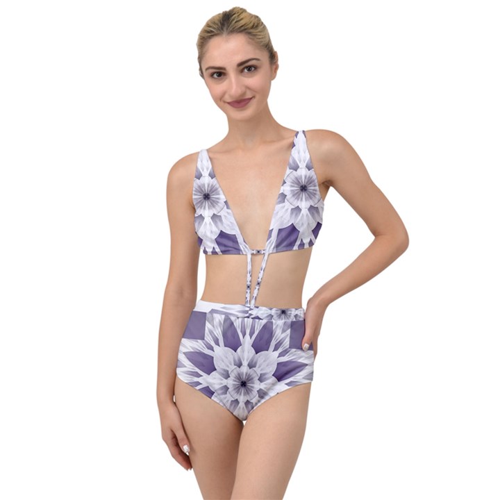 Fractal Floral Pattern Decorative Tied Up Two Piece Swimsuit