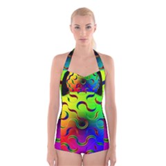 Ball Sphere Digital Art Fractals Boyleg Halter Swimsuit  by Pakrebo