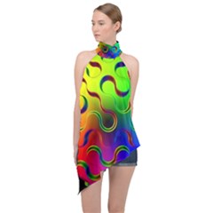 Ball Sphere Digital Art Fractals Halter Asymmetric Satin Top