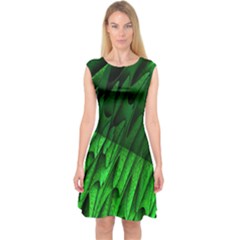 Fractal Rendering Background Green Capsleeve Midi Dress by Pakrebo