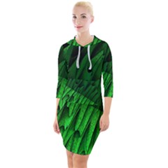 Fractal Rendering Background Green Quarter Sleeve Hood Bodycon Dress by Pakrebo