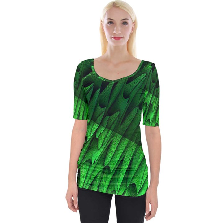 Fractal Rendering Background Green Wide Neckline Tee