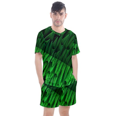 Fractal Rendering Background Green Men s Mesh Tee And Shorts Set by Pakrebo