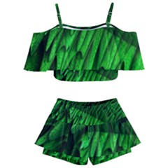 Fractal Rendering Background Green Kids  Off Shoulder Skirt Bikini by Pakrebo