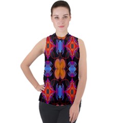 Ornament Colorful Color Background Mock Neck Chiffon Sleeveless Top