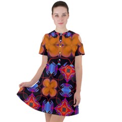 Ornament Colorful Color Background Short Sleeve Shoulder Cut Out Dress 