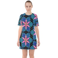 Ornament Digital Color Colorful Sixties Short Sleeve Mini Dress by Pakrebo