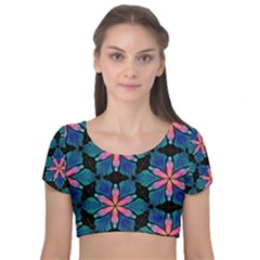 Ornament Digital Color Colorful Velvet Short Sleeve Crop Top  by Pakrebo