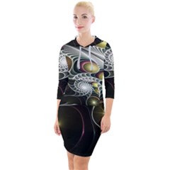 Fractal Bulbs Fantasy Curve Quarter Sleeve Hood Bodycon Dress