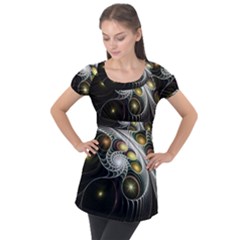 Fractal Bulbs Fantasy Curve Puff Sleeve Tunic Top