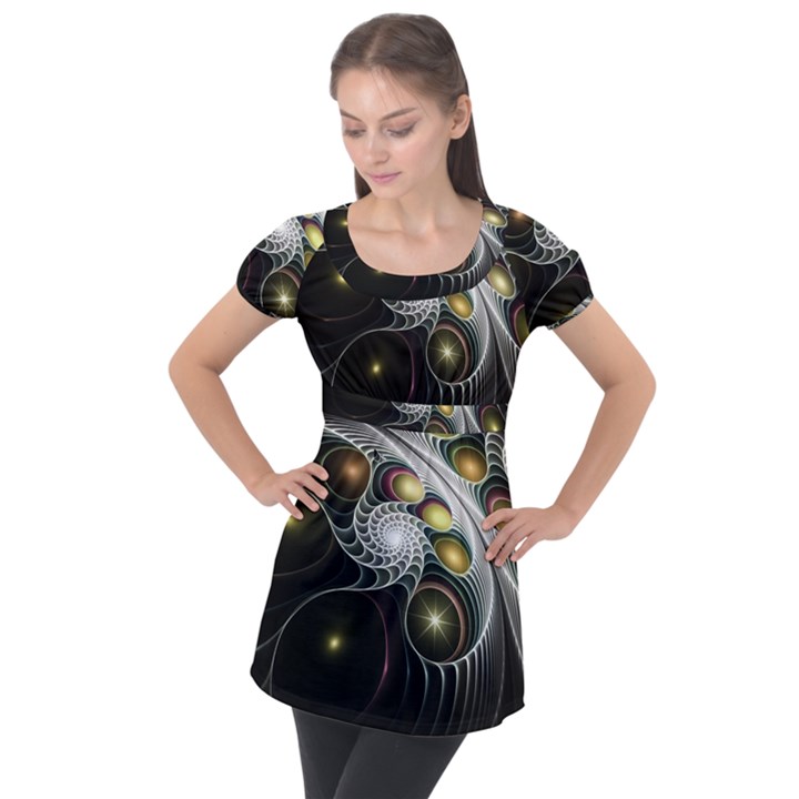 Fractal Bulbs Fantasy Curve Puff Sleeve Tunic Top