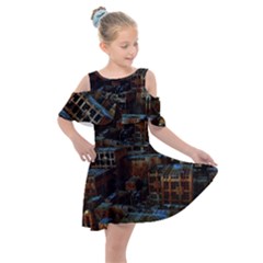 Building Ruins Old Industry Kids  Shoulder Cutout Chiffon Dress by Pakrebo