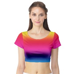 Neon Bright Rainbow Short Sleeve Crop Top by retrotoomoderndesigns