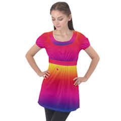 Neon Bright Rainbow Puff Sleeve Tunic Top by retrotoomoderndesigns