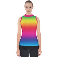 Neon Bright Rainbow Mock Neck Shell Top by retrotoomoderndesigns