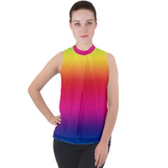 Neon Bright Rainbow Mock Neck Chiffon Sleeveless Top by retrotoomoderndesigns