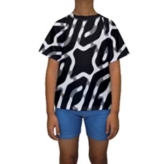 Giant Bold Dark Geometric Print Kids  Short Sleeve Swimwear