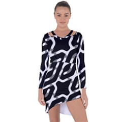 Giant Bold Dark Geometric Print Asymmetric Cut-out Shift Dress