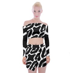 Giant Bold Dark Geometric Print Off Shoulder Top With Mini Skirt Set by dflcprintsclothing