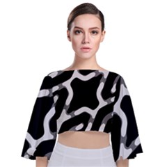 Giant Bold Dark Geometric Print Tie Back Butterfly Sleeve Chiffon Top