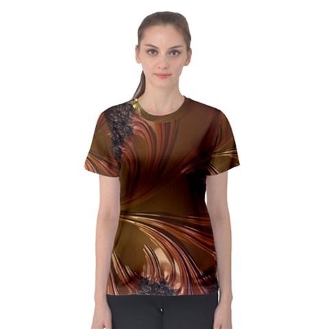 Fractal Copper Copper Color Leaf Women s Sport Mesh Tee by Pakrebo