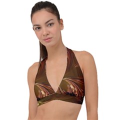 Fractal Copper Copper Color Leaf Halter Plunge Bikini Top